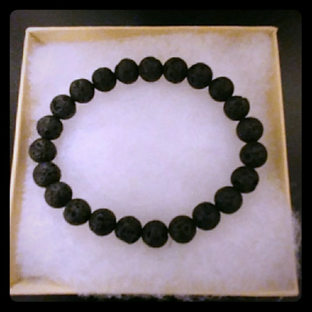 Jet Black Lava Rock Stone Bracelet